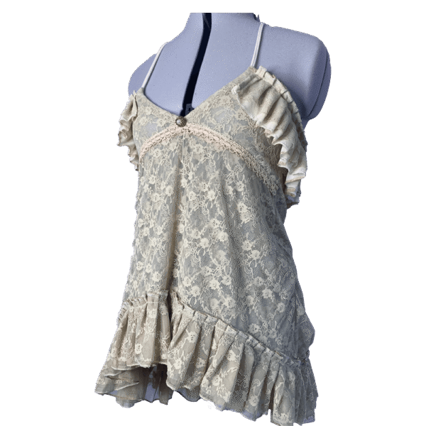 asymmetrical transparent lace top