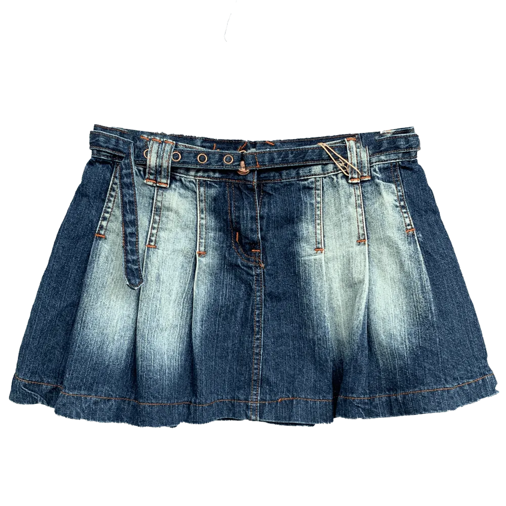 Pleated denim mini skirt