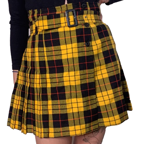 Yellow tartan pleated skirt vintage punk