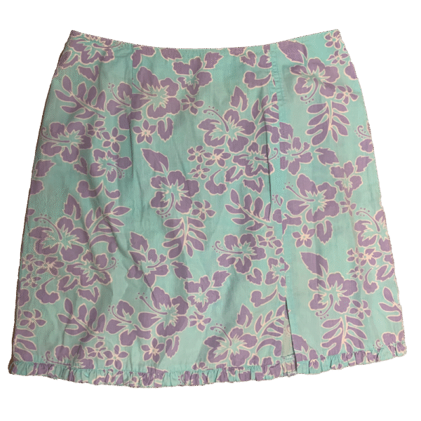 Turquoise skirt with Hawaiian flowers
