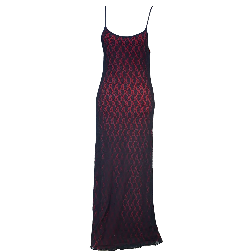 Robe longue rouge et dentelle noir vampire goth vintage