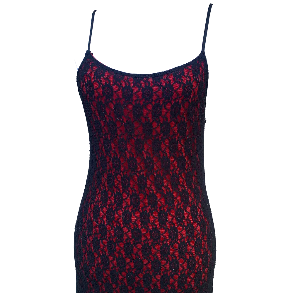 Robe longue rouge et dentelle noir vampire goth vintage – Image 2