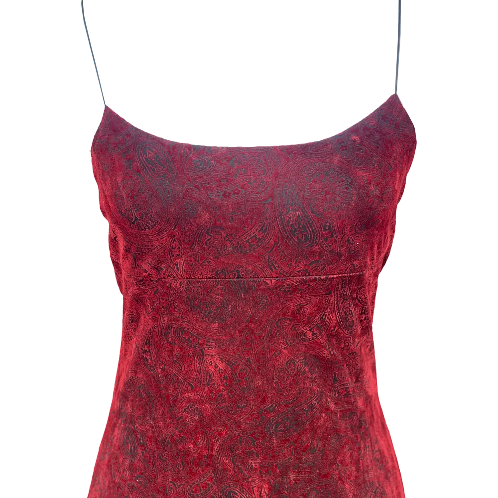 Robe rouge velours à motifs Goth vintage – Image 2