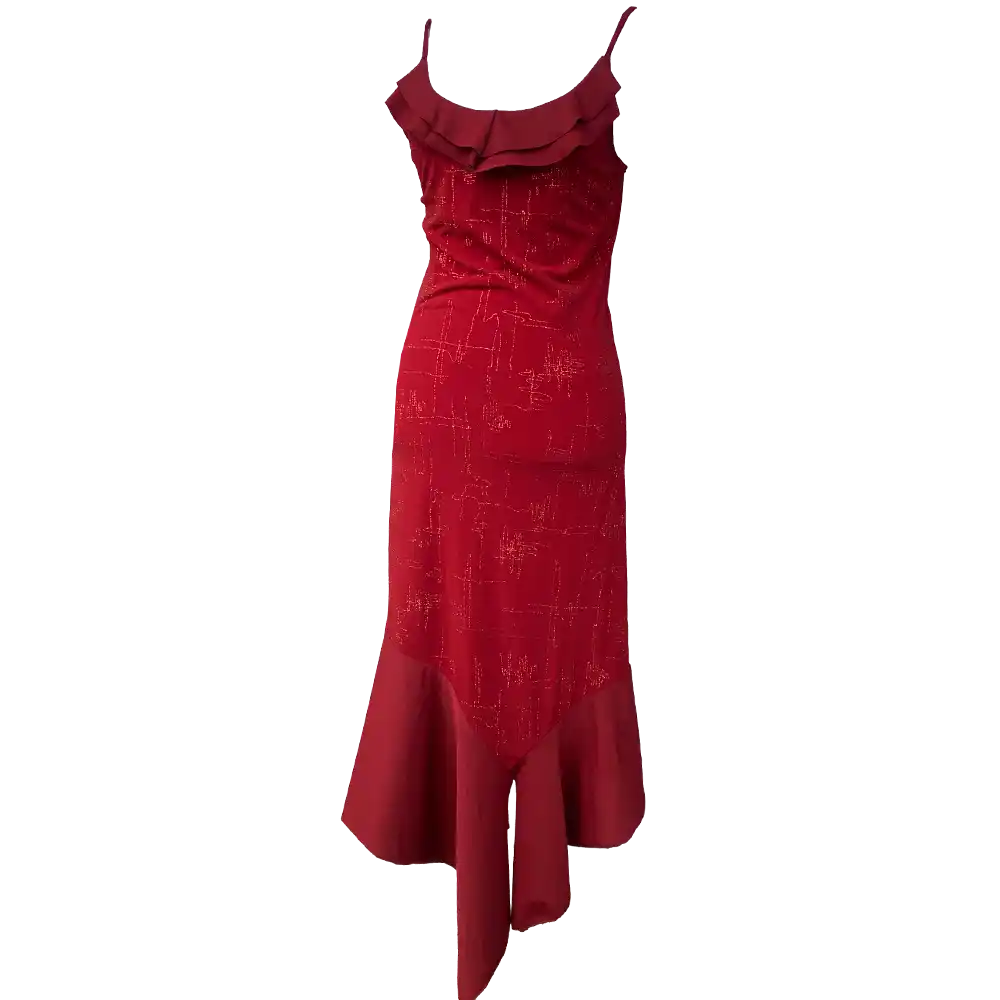 Red ruffled maxi dress