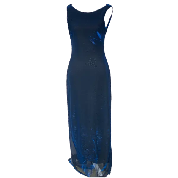Robe de soirée dos nu reflet bleu