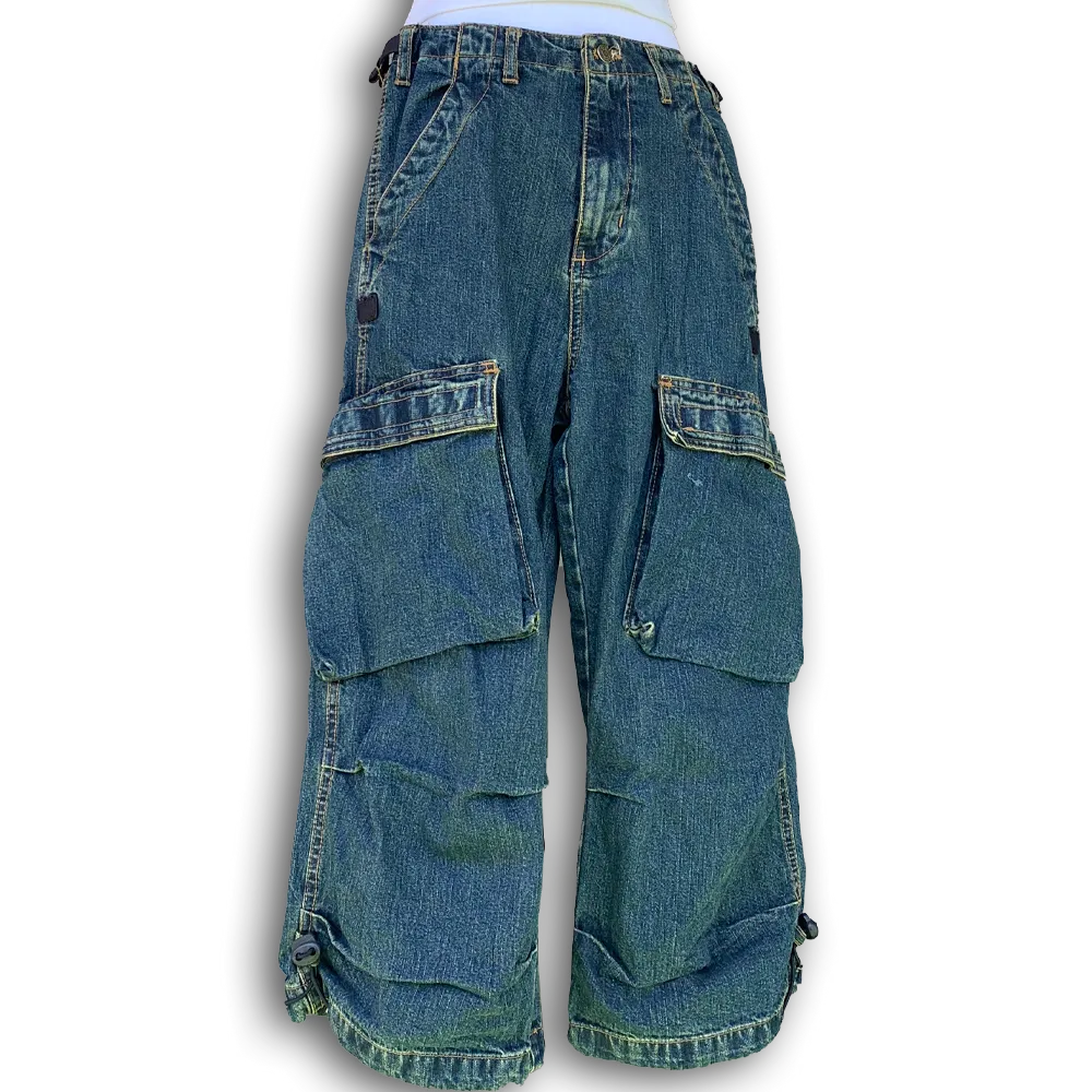 Pantalon baggy bleu a poches des années 2000
