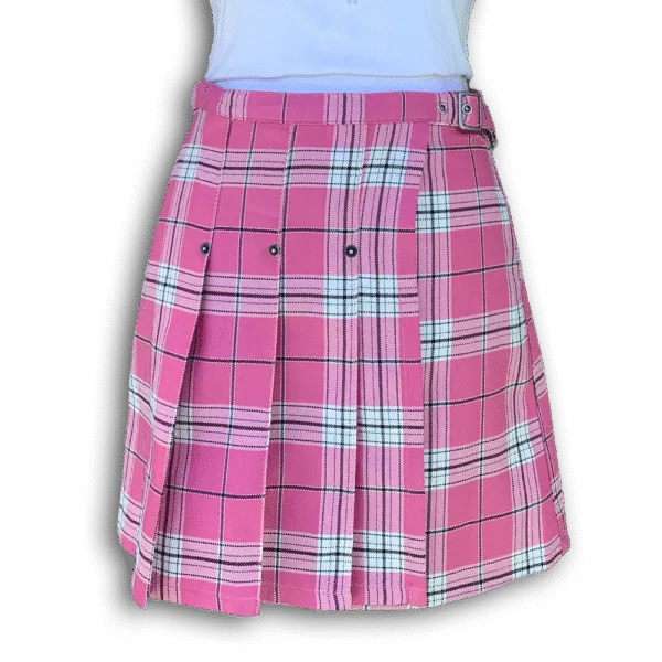 Jupe plissée tartan rose vintage