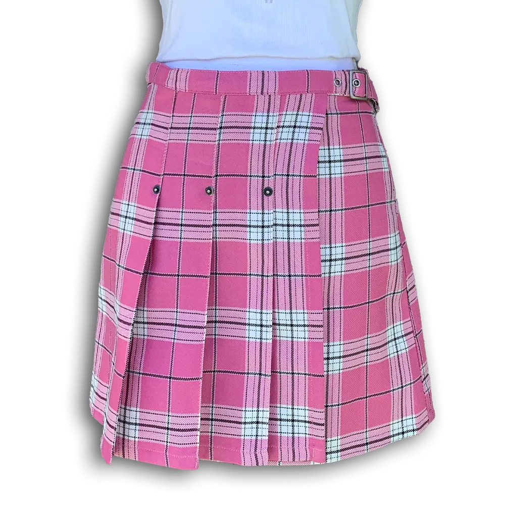 Vintage pink tartan pleated skirt