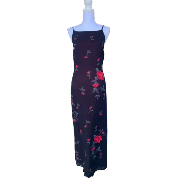 Black evening dress with vintage roses