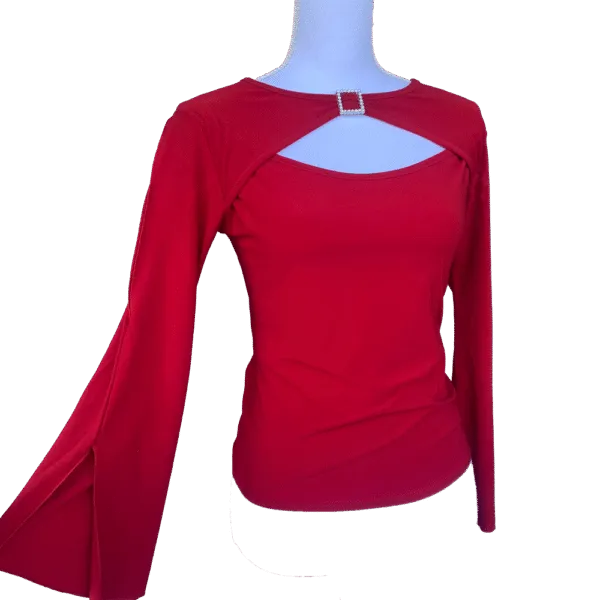 Red top with vintage flared sleeves