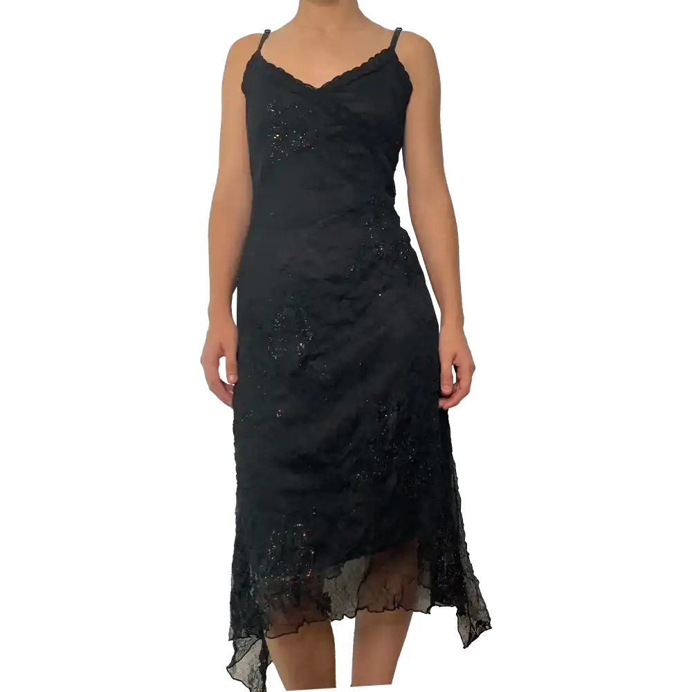 Black asymmetrical sequin dress with vintage Goth flowers - Image 7