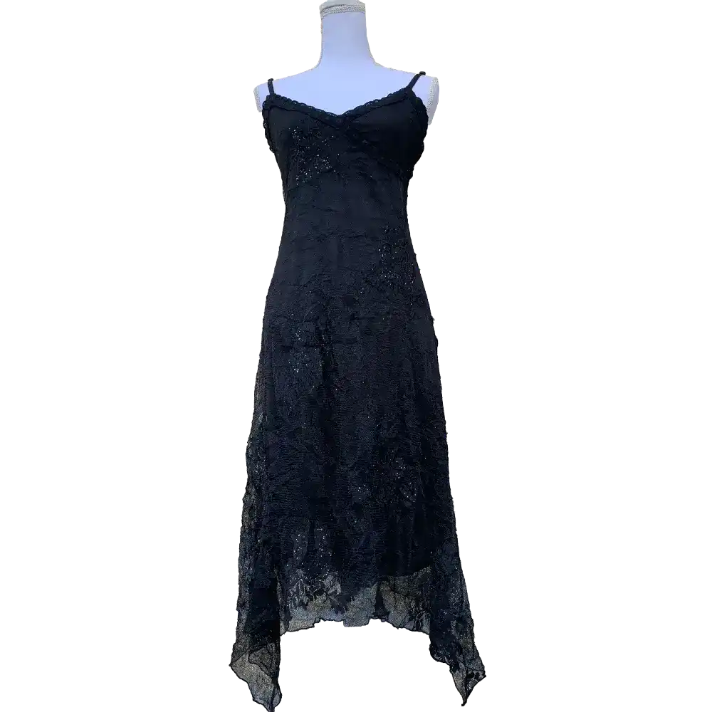Black asymmetrical sequin dress with vintage Goth flowers - Image 2