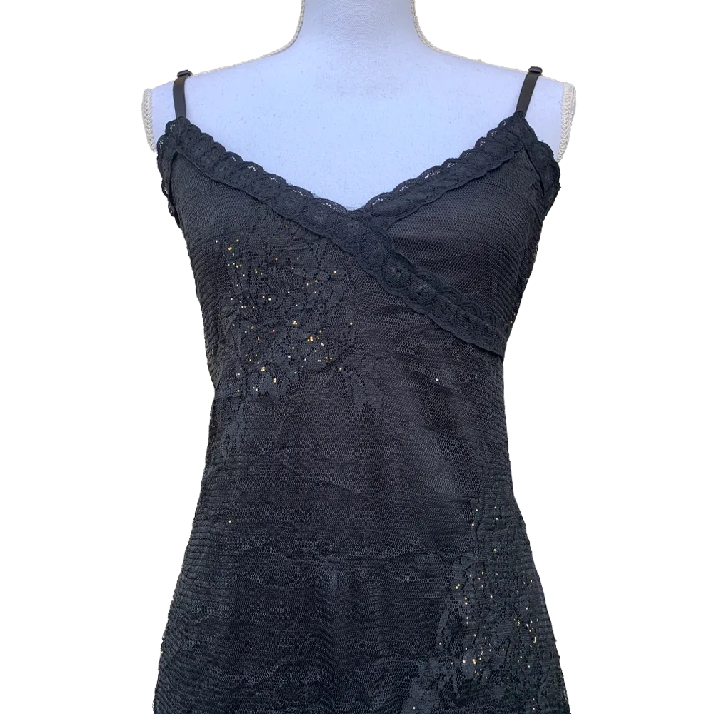 Black asymmetrical sequin dress with vintage Goth flowers - Image 4