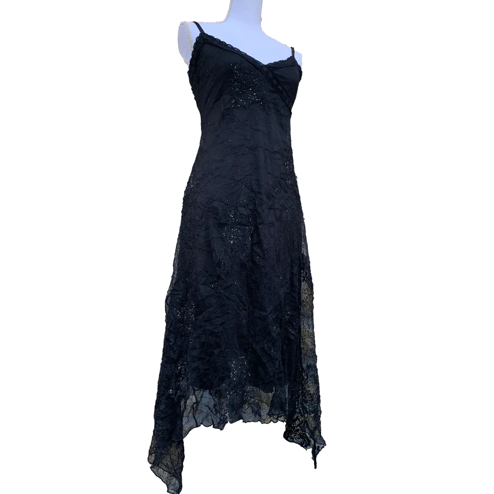 Black asymmetrical sequin dress with vintage Goth flowers - Image 6