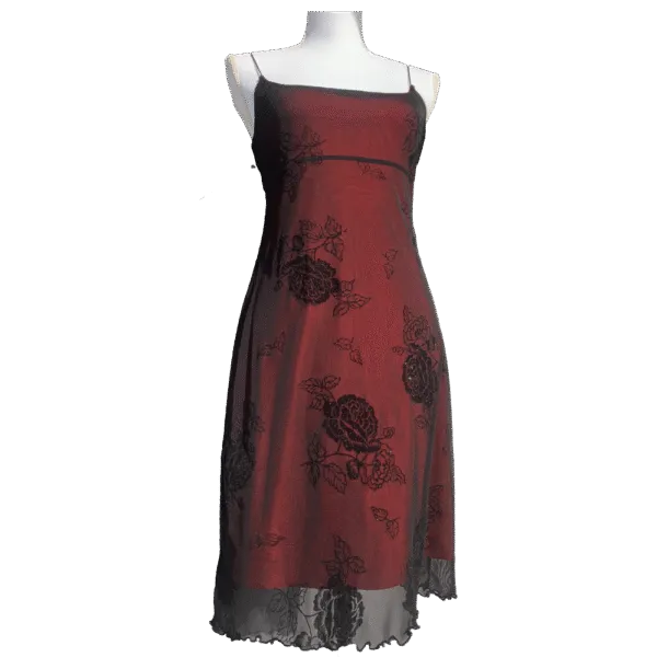 Red voile dress with pink and black goth motifs