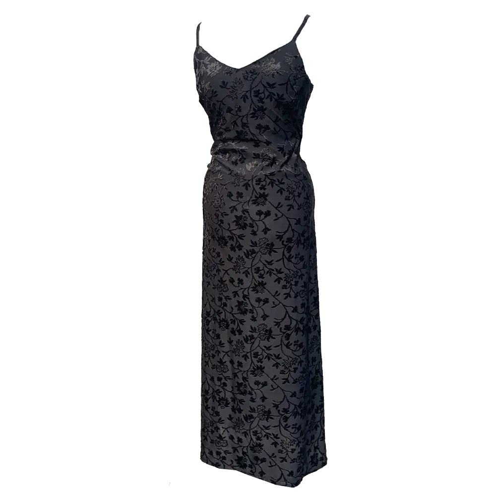 Robe longue fleurie velours noir Goth – Image 2