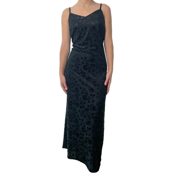 Goth black velvet floral maxi dress