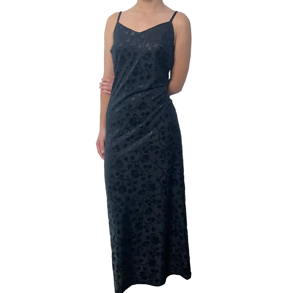 Robe longue fleurie velours noir Goth – Image 4