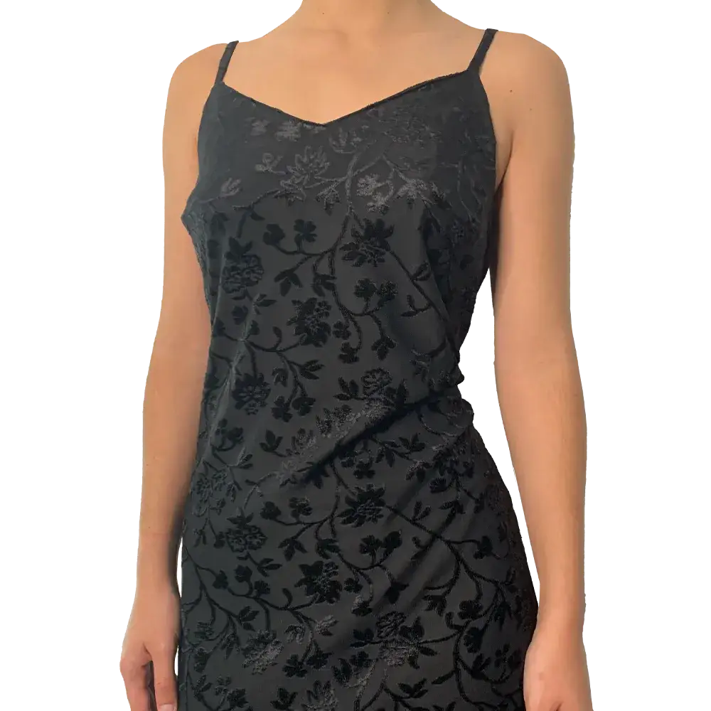 Robe longue fleurie velours noir Goth – Image 3