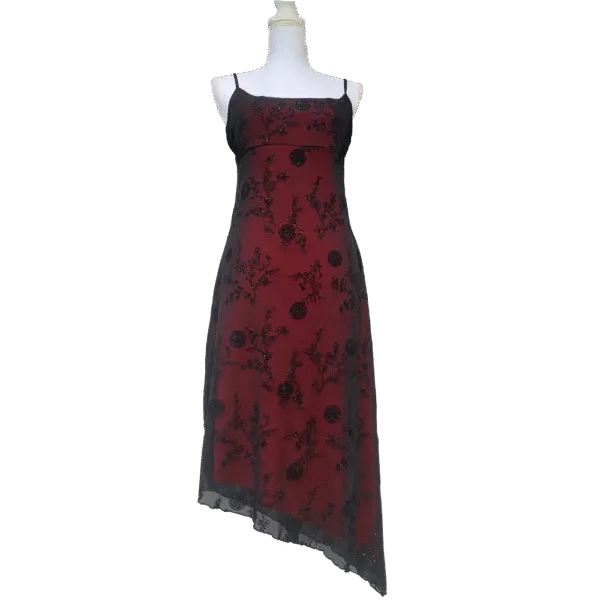 Red asymmetrical floral goth dress