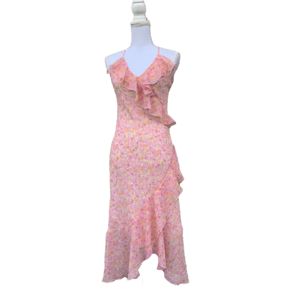 Pink floral dress with vintage ruffles