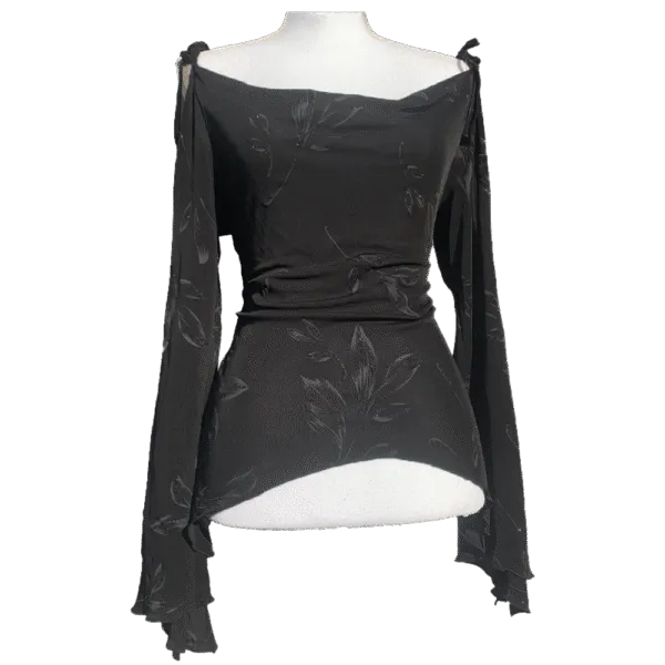 Black off-the-shoulder top with flared sleeves