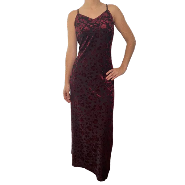 Goth burgundy velvet floral maxi dress