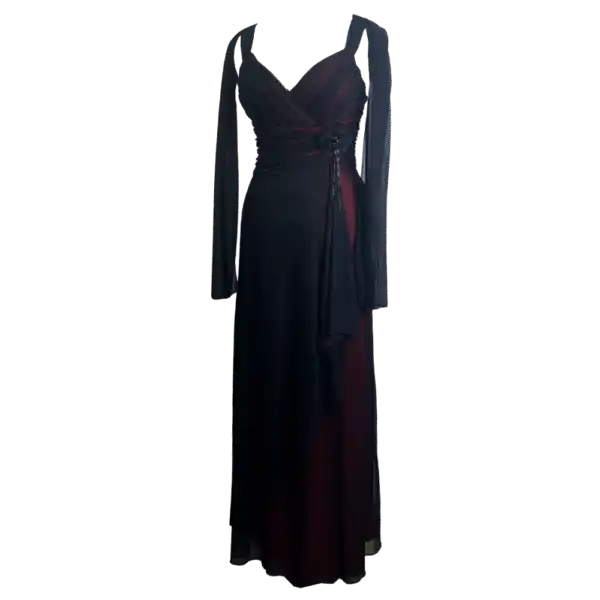 Red prom dress black veil vintage Goth