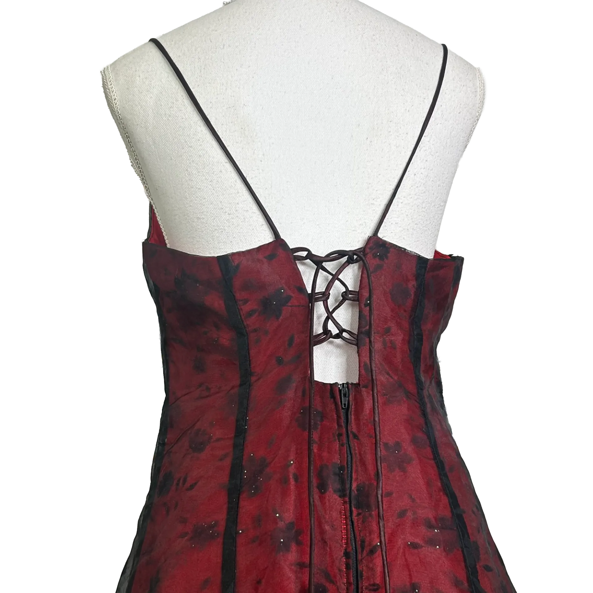 Prom dress Whimsigoth rouge fleuris avec châle assorti vintage années 90 – Image 2