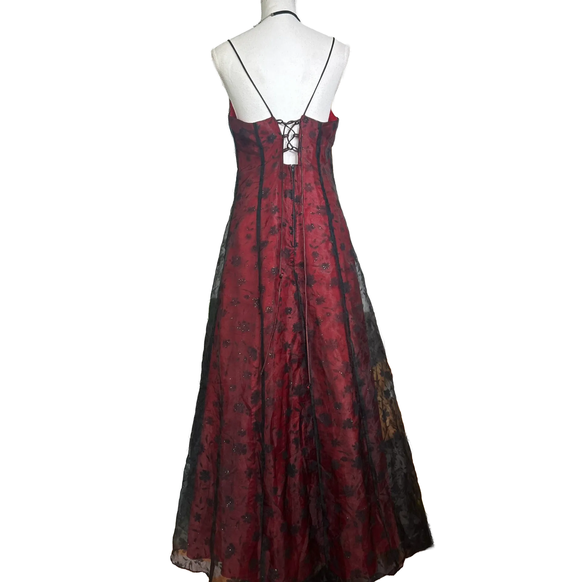 Prom dress Whimsigoth rouge fleuris avec châle assorti vintage années 90 – Image 3