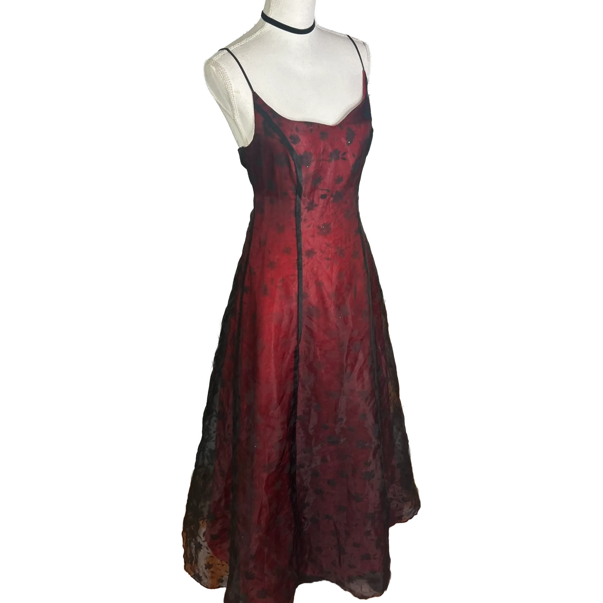 Prom dress Whimsigoth rouge fleuris avec châle assorti vintage années 90 – Image 7