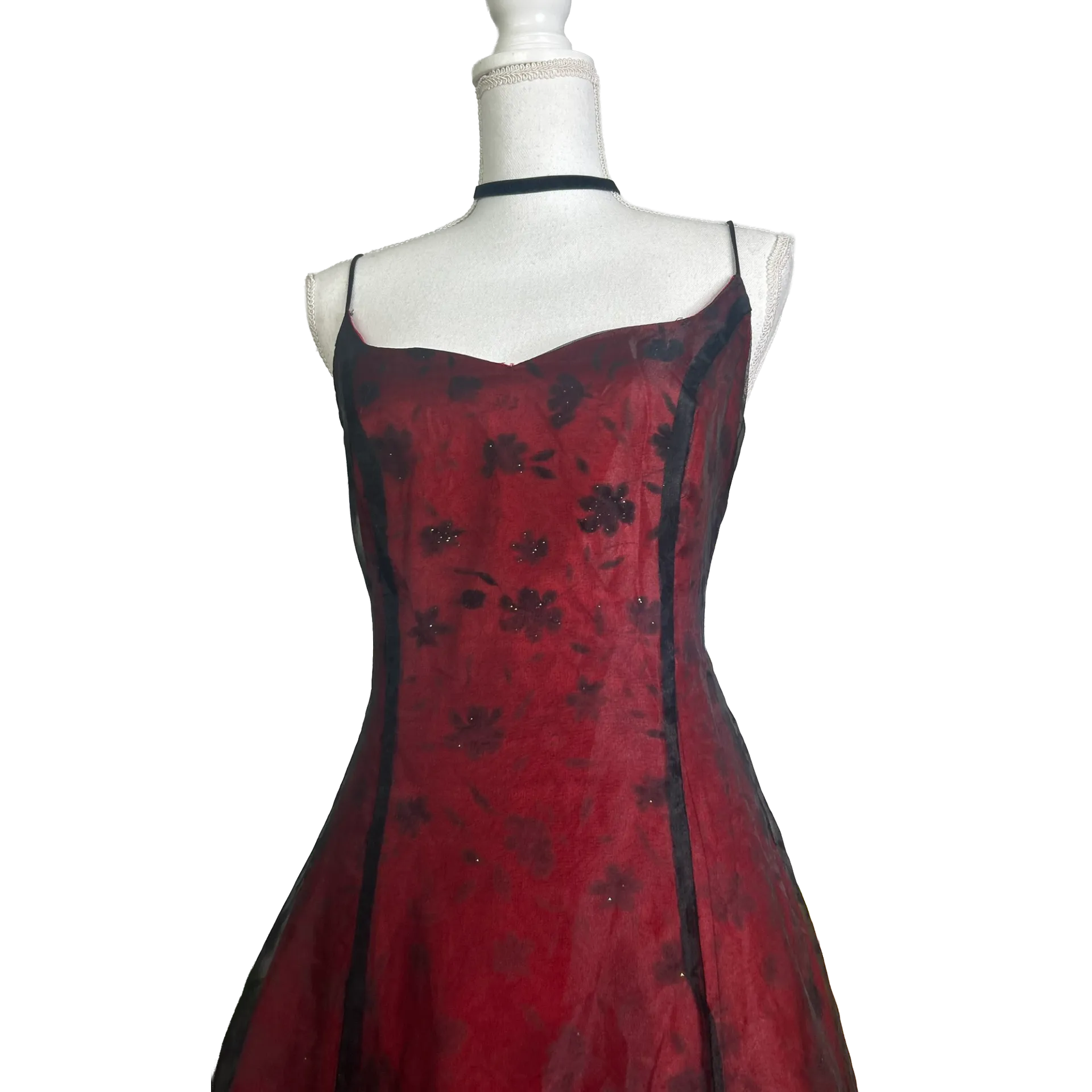 Prom dress Whimsigoth rouge fleuris avec châle assorti vintage années 90 – Image 8