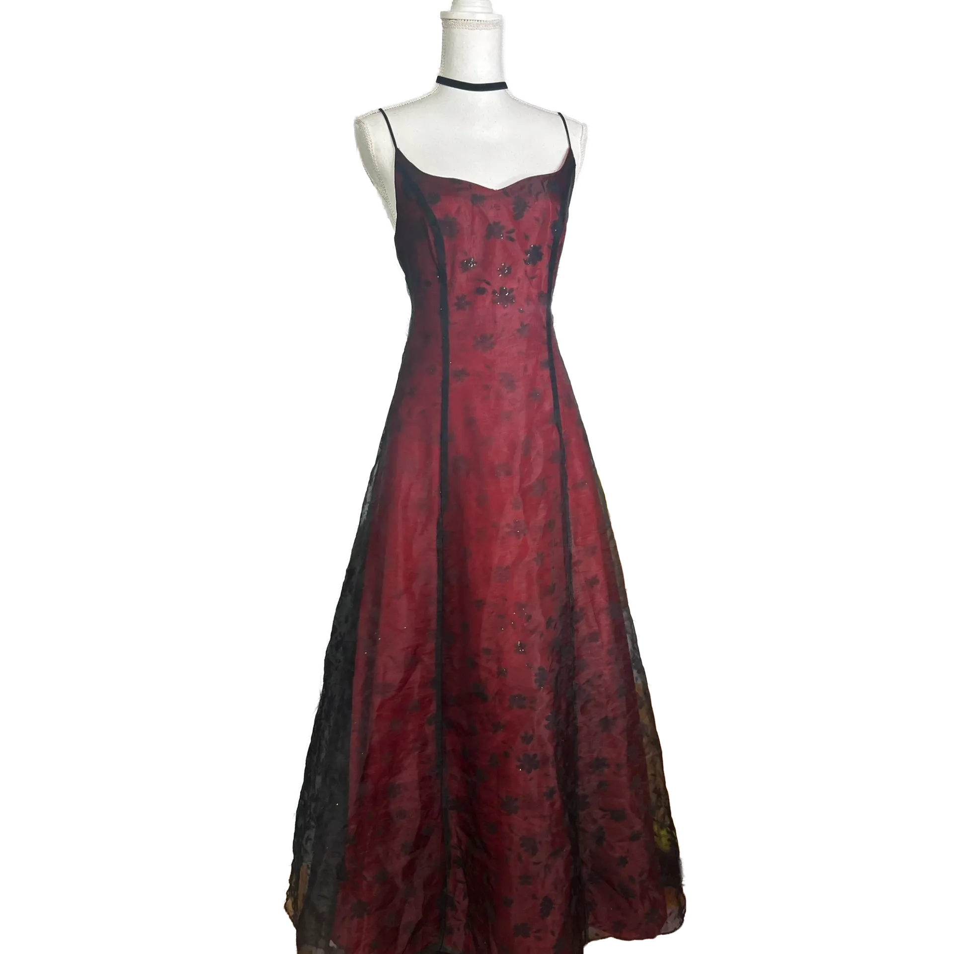 Prom dress Whimsigoth rouge fleuris avec châle assorti vintage années 90 – Image 9