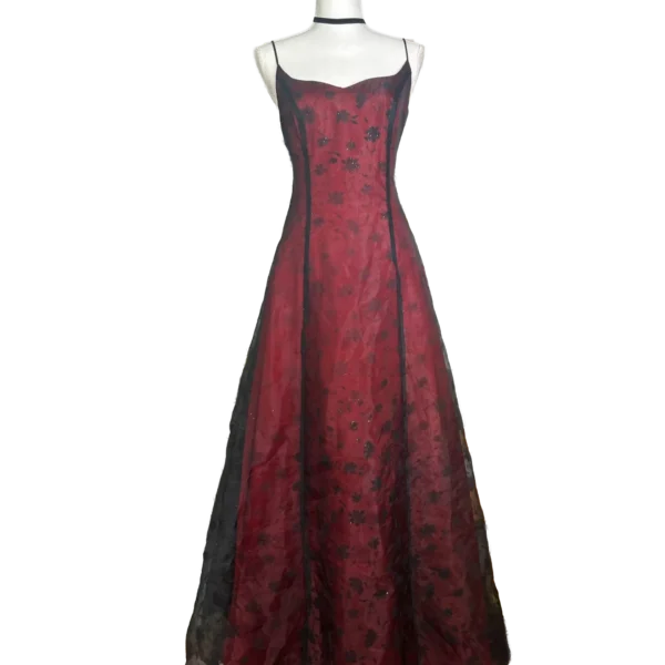 Prom dress Whimsigoth rouge fleuris avec châle assorti vintage années 90