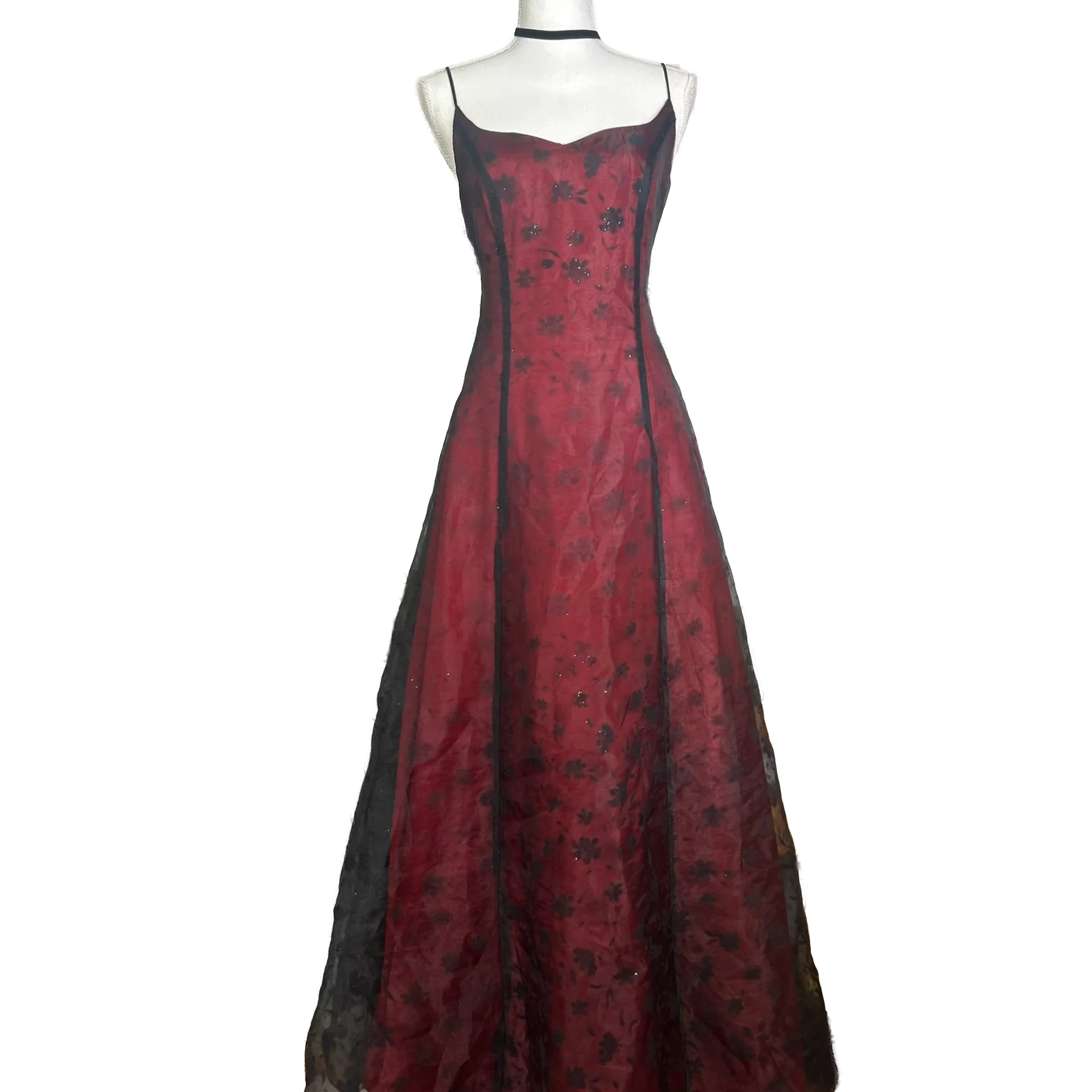Prom dress Whimsigoth rouge fleuris avec châle assorti vintage années 90