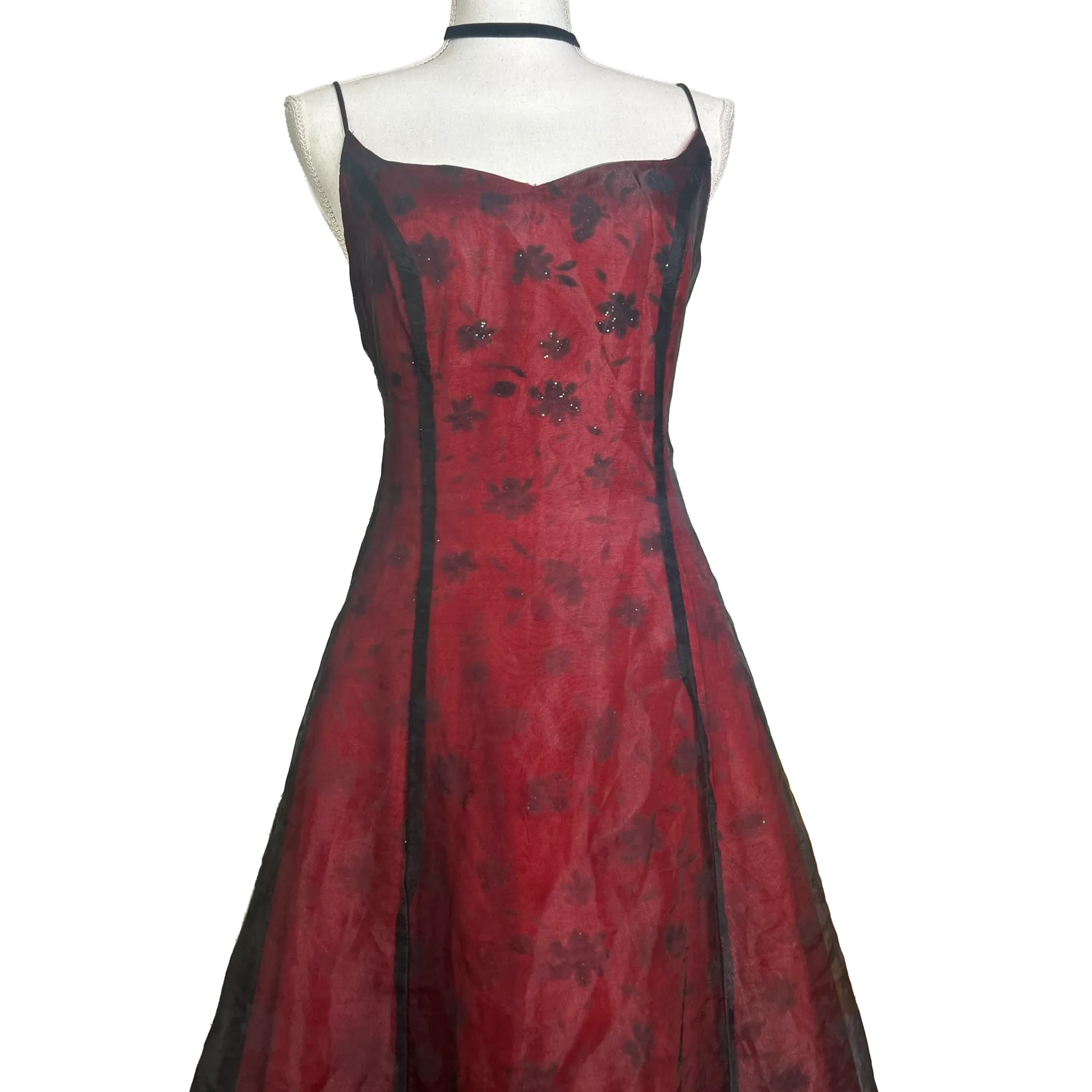 Prom dress Whimsigoth rouge fleuris avec châle assorti vintage années 90 – Image 10